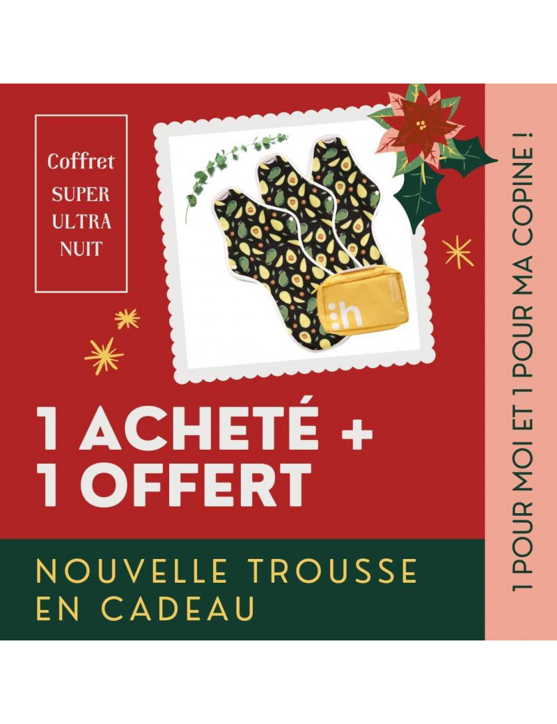 coffret de 3 serviettes hygiéniques lavables, SUPER ULTRA NUIT (XXL), en coton bio, (1+1) - 1 coffret de 3 serviettes hygiéniques lavables, SUPER ULTRA NUIT (XXL), en coton bio, (1+1) - 1