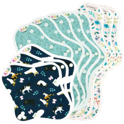 serviettes hygiéniques lavables, 3S+5M+3XL, en coton bio, coffret