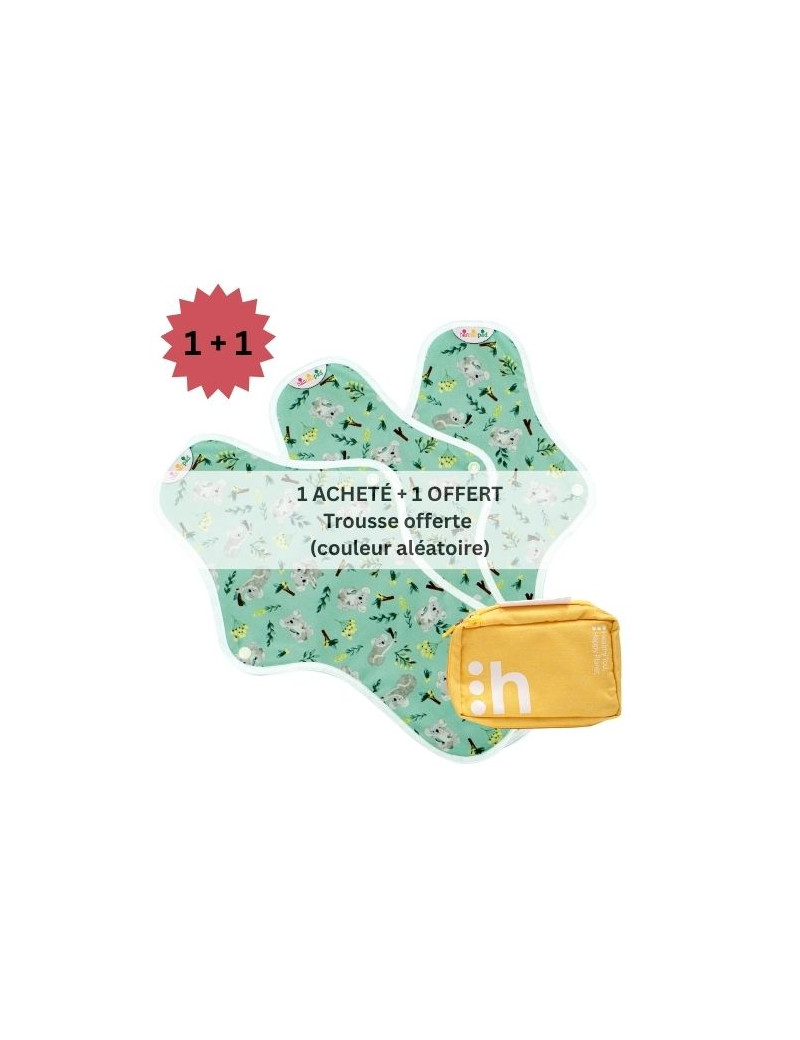 coffret de 3 serviettes hygiéniques lavables, NUIT (L), en coton bio, (1+1) - 1