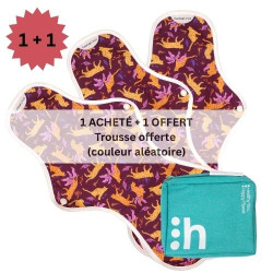 3 serviettes hygiéniques lavables,  ULTRA NUIT (XL), en coton bio, coffret - 1